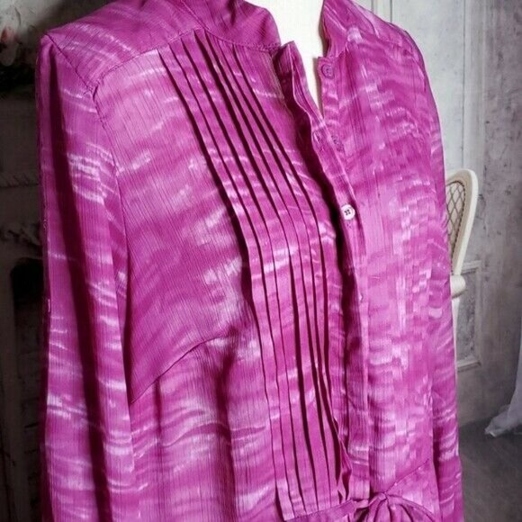 𝅺LANE Bryant Pink Mock Neck Ruffle Front Long Sleeve Tunic Top Plus Size 14/16 - Picture 5 of 14